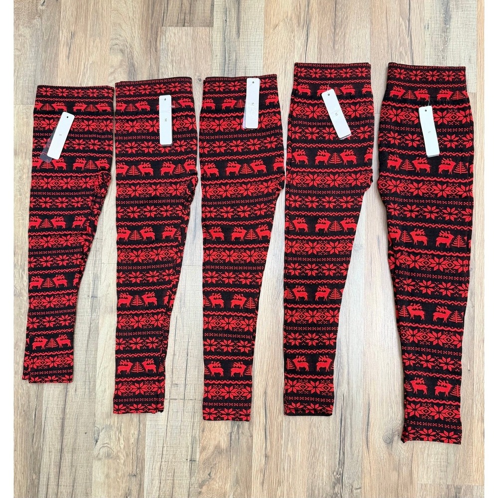 Girls 5-Pack Christmas Thermal Leggings Bundle S/M/L Fleece-Lined